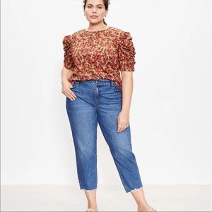 Loft Plus Distressed Hem High Waist Straight Crop Jeans